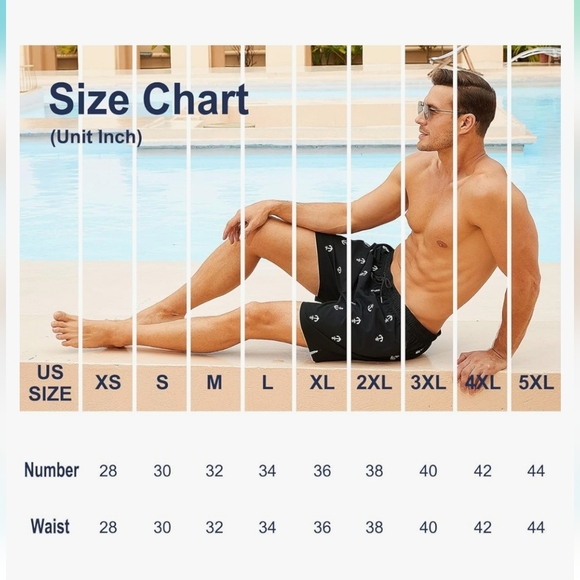 BRISIRA Compression Liner 5 Inch Inseam Swim Trunks in Black w Anchors Size M - Picture 7 of 10